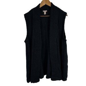 Chicos Black Open Front Cable Knit Sleeveless Vest Womens Size 3 US Size XL